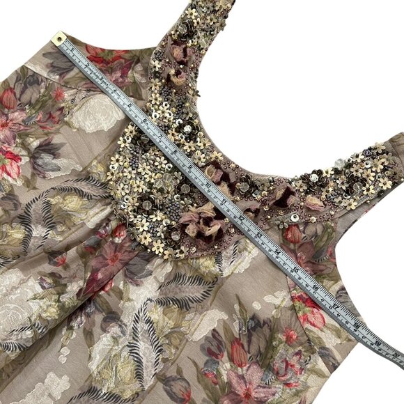 Anna Sui Floral Beaded Lace Trim Jacquard Shift Dress Multicolor 6 Boho Artsy - Picture 13 of 14